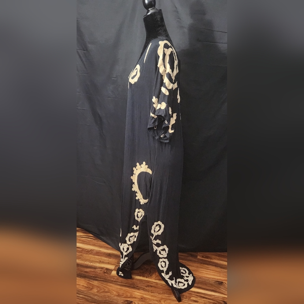 RARE Free People Black Maxi Dress with Cream Floral Embroidery - Picture 7 of 14